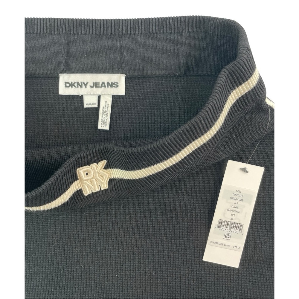 DKNY 2-PIECE SET Knit Slit Skirt & Shirt Black Eggnog Size XS MSRP$148 NWT - Picture 9 of 11